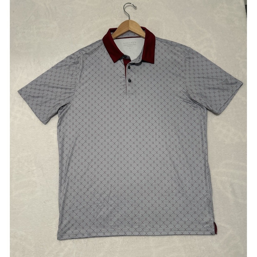 Maelreg Performance Polo Shirt Men's L Gray Red Collar Golf Stretch Athletic